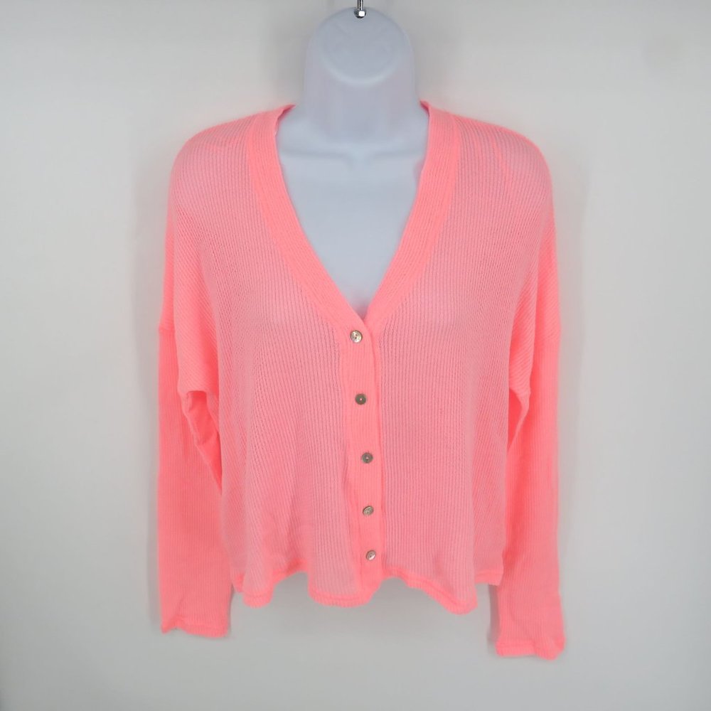 Pink Rose Women's Marled Long Sleeve Button Front Shirt Small $36